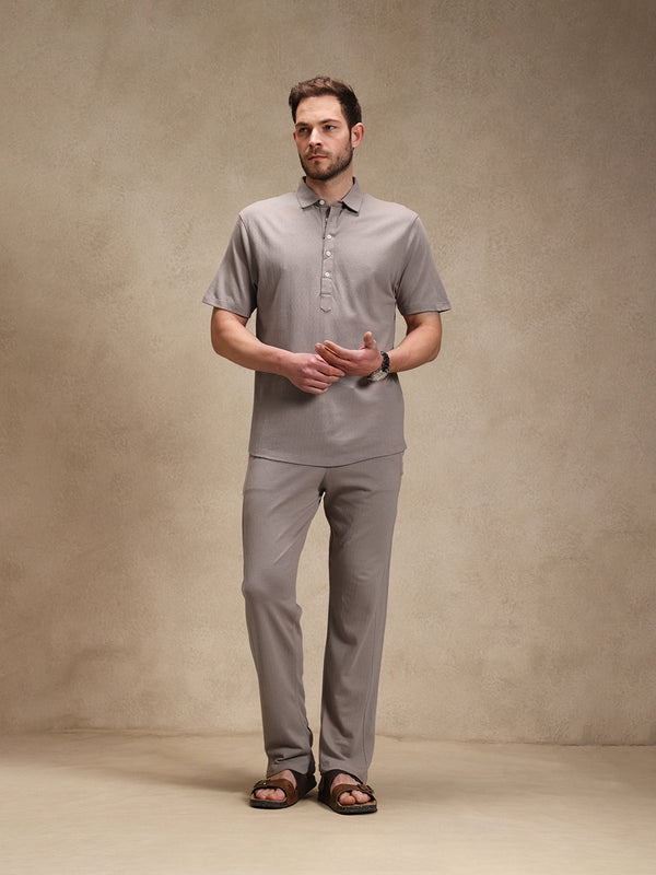 Stone Linen Look Polo Co-ord Set