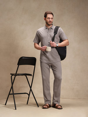 Stone Linen Look Polo Co-ord Set
