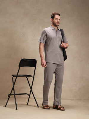 Stone Linen Look Polo Co-ord Set