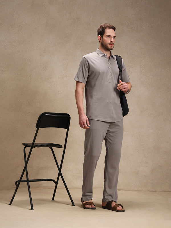 Stone Linen Look Polo Co-ord Set
