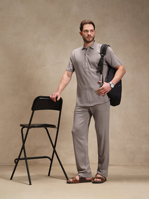 Stone Linen Look Polo Co-ord Set