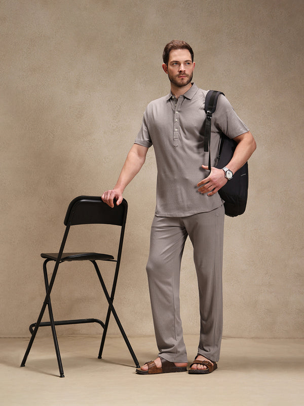 Stone Linen Look Polo Co-ord Set