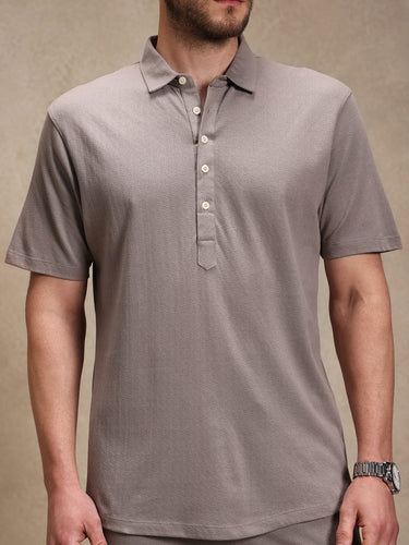 Stone Linen Look Polo Co-ord Set