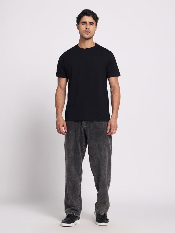 Deep Black Round Neck – 100% Cotton