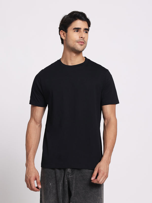 Deep Black Round Neck – 100% Cotton