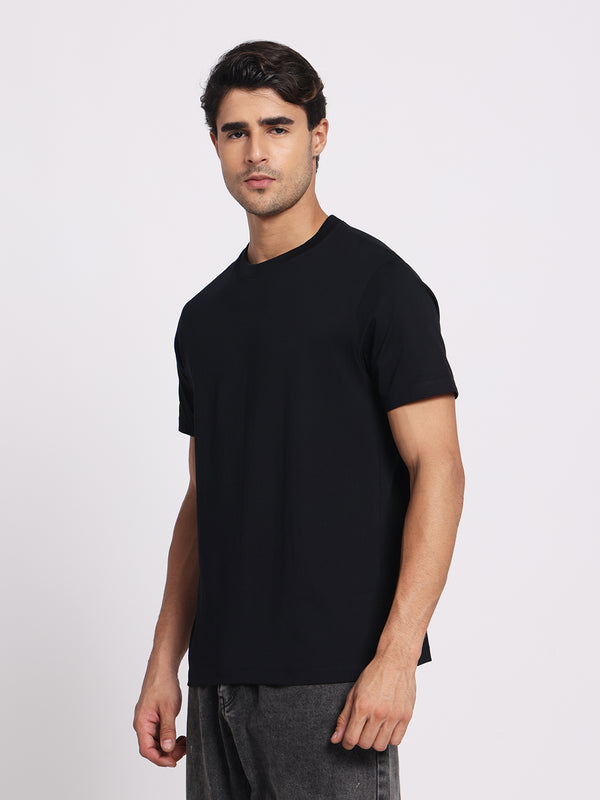 Deep Black Round Neck – 100% Cotton