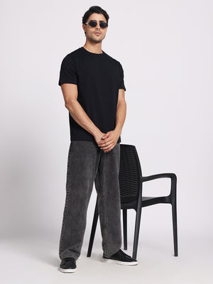 Deep Black Round Neck – 100% Cotton