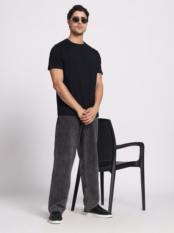 Deep Black Round Neck – 100% Cotton