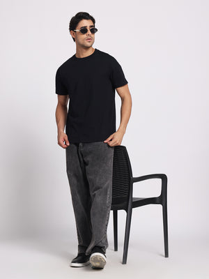 Deep Black Round Neck – 100% Cotton