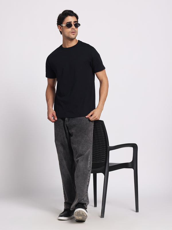 Deep Black Round Neck – 100% Cotton