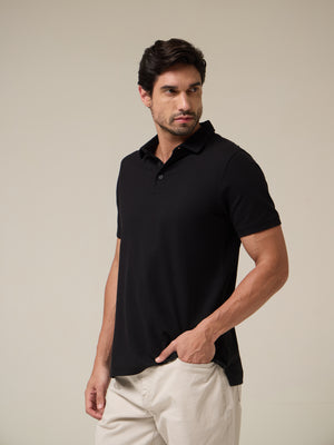 Solid Black Pique Polo
