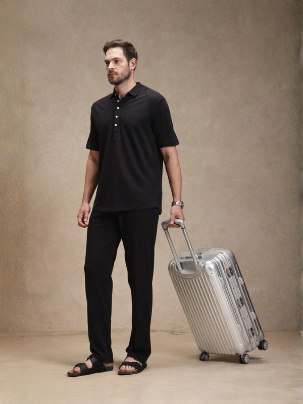 Charcoal Linen Look Polo Co-ord Set