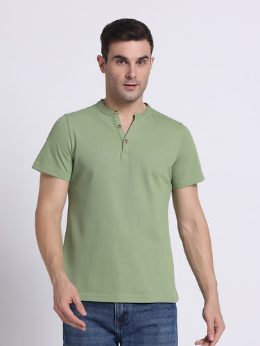 Forest Green Henley - 100% Pique Cotton