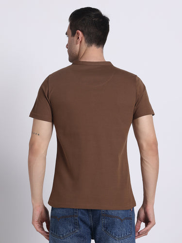 Mocha Brown Henley - 100% Pique Cotton