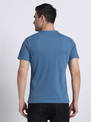 Cobalt Blue Henley - 100% Pique Cotton