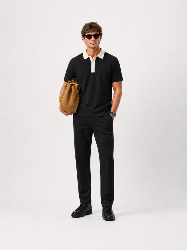 Mono Black Contrast Polo Co-ord Set