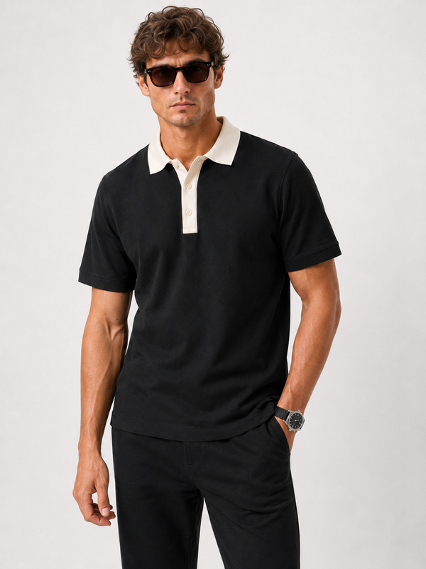 Mono Black Contrast Polo Co-ord Set