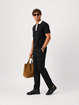 Mono Black Contrast Polo Co-ord Set