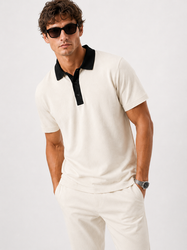 Ivory White Contrast Polo Co-ord Set