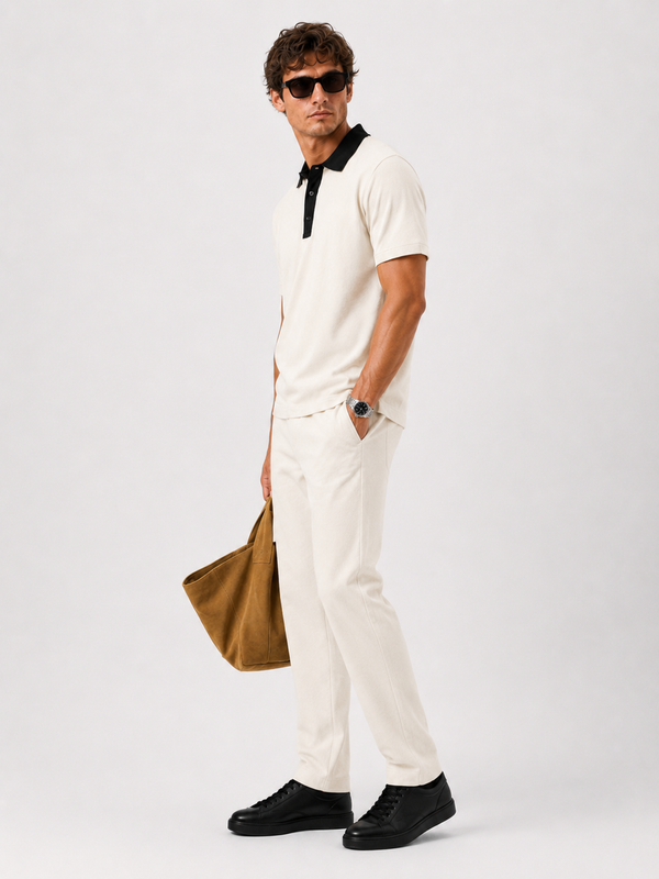 Ivory White Contrast Polo Co-ord Set