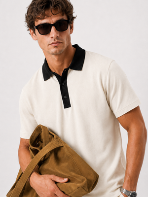 Ivory White Contrast Polo Co-ord Set